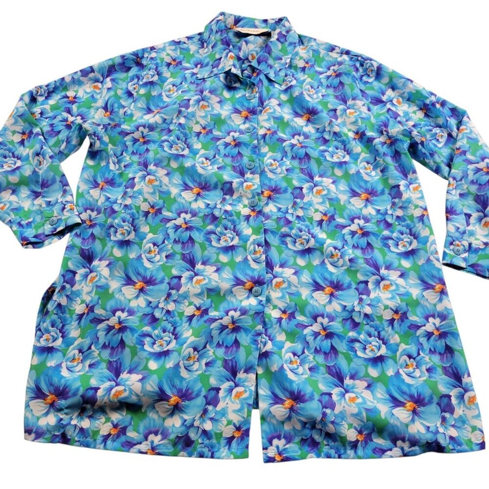 Bechamel Shirt Womens XL Blue Floral Top Long Sleeve Button Up Colorful
